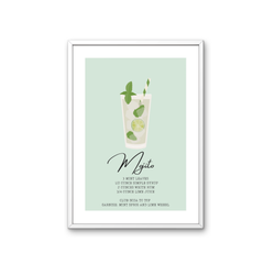 Mojito Poster – Cocktail Rezept Print auf 350 g/m² Bilderdruckpapier – Umweltfreundlicher Druck, Hochwertiger Holzrahmen – Moderne Bar- und Küchen-Deko, Geschenk für Mojito-Fans